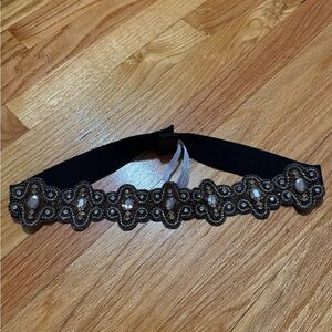 Anthropologie Black Beaded Statement Belt